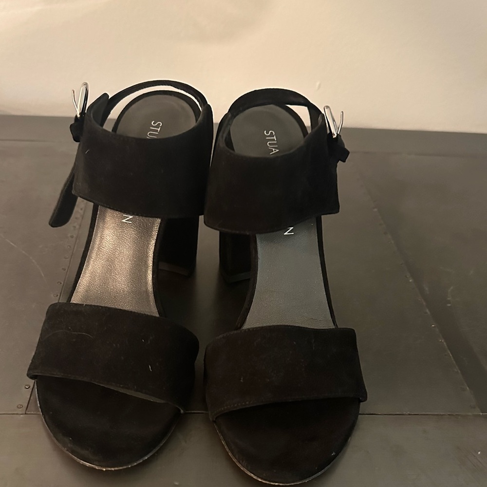 Stuart Weitzman Black Suede Stacked Heel/Size 8.5